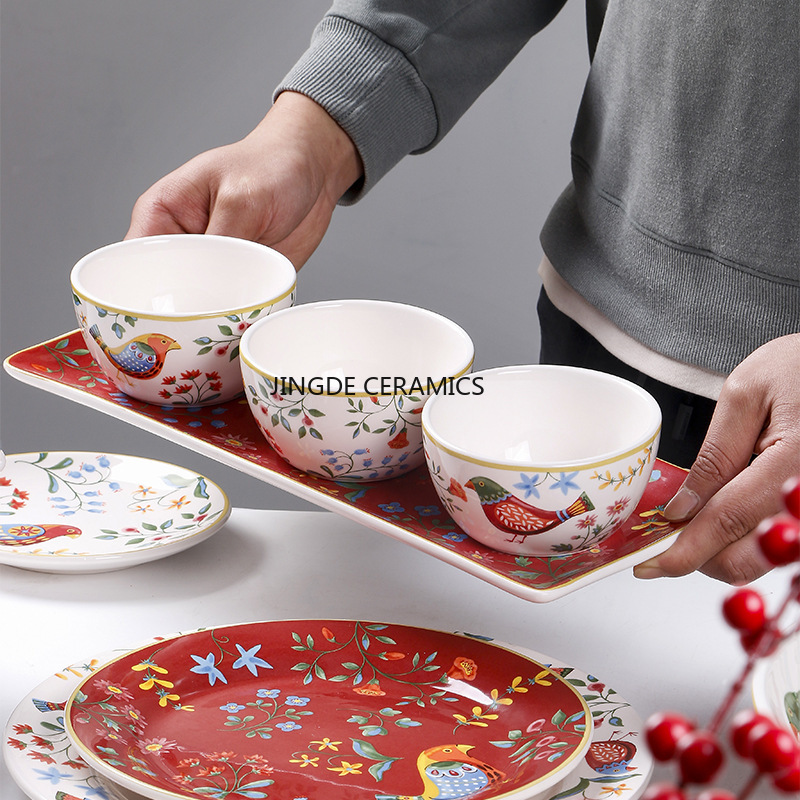 1pc European Ceramic Red Flowe - Dim Sum Basket recension och pris
